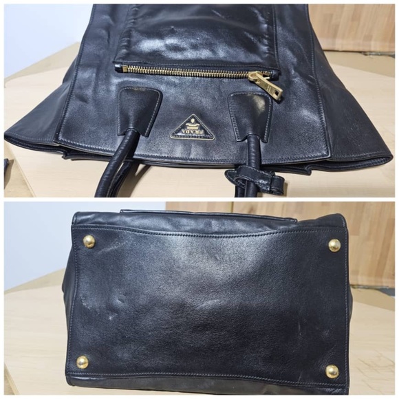 Authentic PRADA Vitello Daino Shopping Tote & Front Pocket Nero Black - Picture 12 of 15